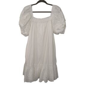 DOE & RAE Women's Sz Lg 100% Cotton White Coastal Cowgirl Puff Sleeve Mini Dress